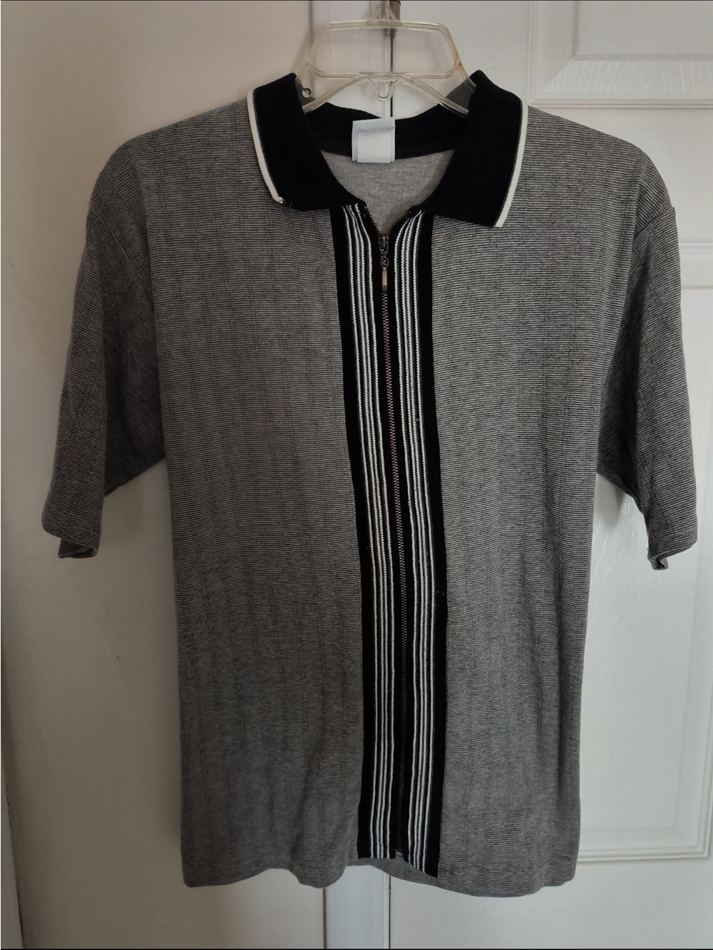 Utility Vintage 90's Black/Gray Strip Full zip-up shirt for Men